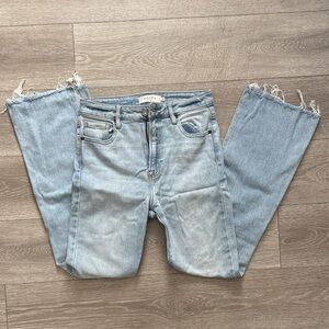 HIDDEN Faded Blue Straight Leg Jeans with ankle slit
